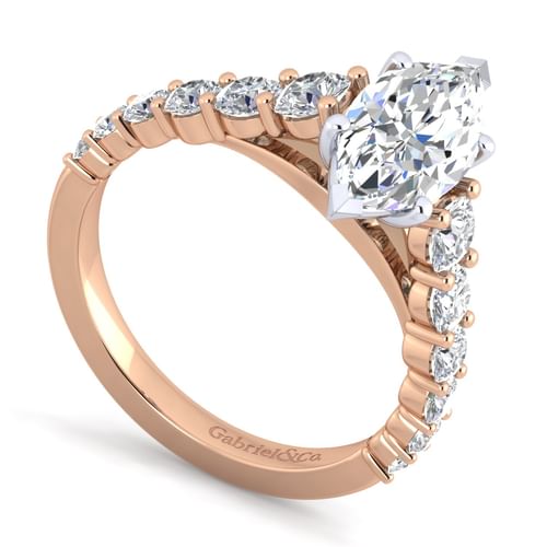 14K White-Rose Gold Marquise Shape Diamond Engagement Ring