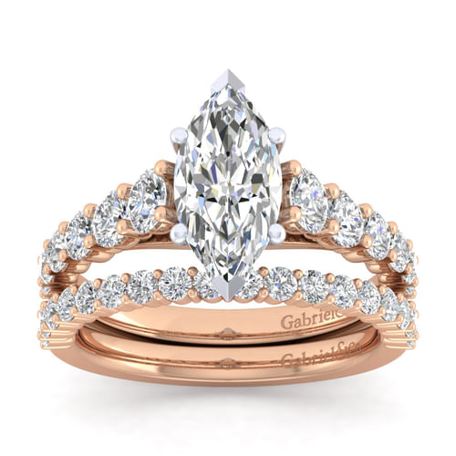 14K White-Rose Gold Marquise Shape Diamond Engagement Ring