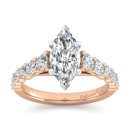 14K White-Rose Gold Marquise Shape Diamond Engagement Ring