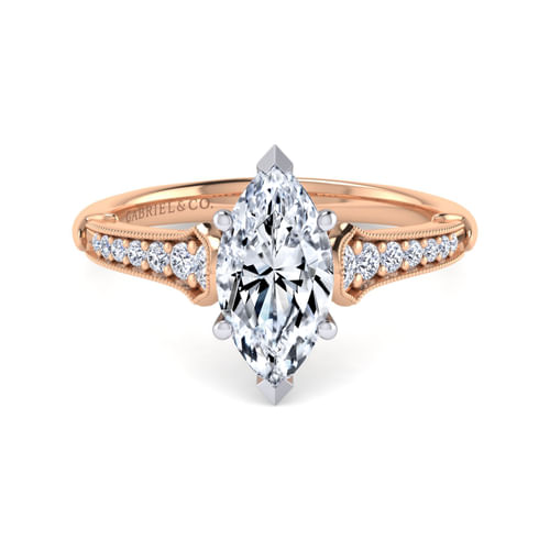 14K White-Rose Gold Marquise Shape Diamond Engagement Ring