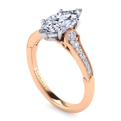 14K White-Rose Gold Marquise Shape Diamond Engagement Ring