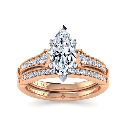 14K White-Rose Gold Marquise Shape Diamond Engagement Ring