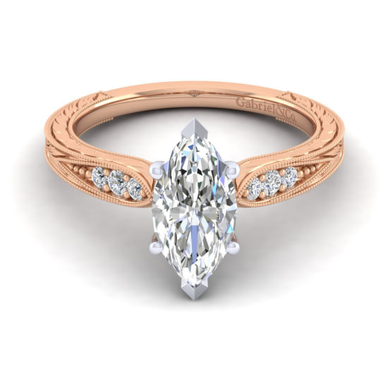 Gabriel - 14K White-Rose Gold Marquise Shape Diamond Engagement Ring