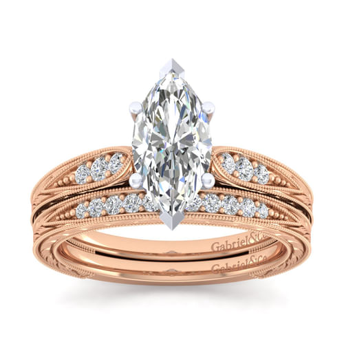 14K White-Rose Gold Marquise Shape Diamond Engagement Ring
