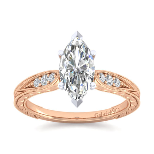 14K White-Rose Gold Marquise Shape Diamond Engagement Ring