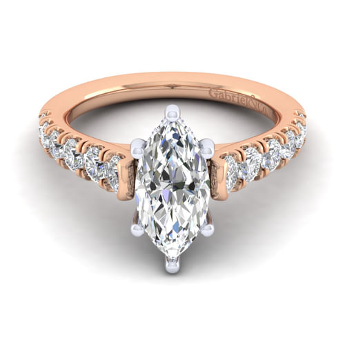 14K White-Rose Gold Marquise Shape Diamond Engagement Ring