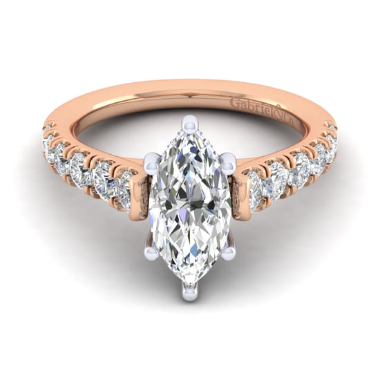 Gabriel - 14K White-Rose Gold Marquise Shape Diamond Engagement Ring