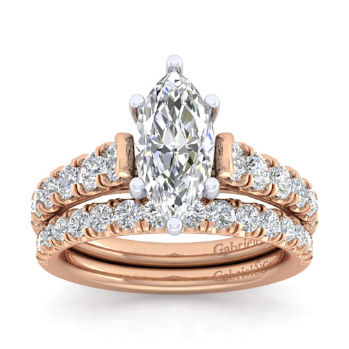 14K White-Rose Gold Marquise Shape Diamond Engagement Ring