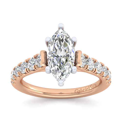 14K White-Rose Gold Marquise Shape Diamond Engagement Ring