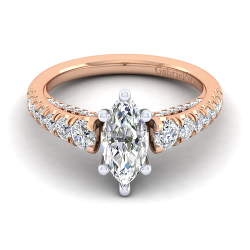 14K White-Rose Gold Marquise Shape Diamond Engagement Ring