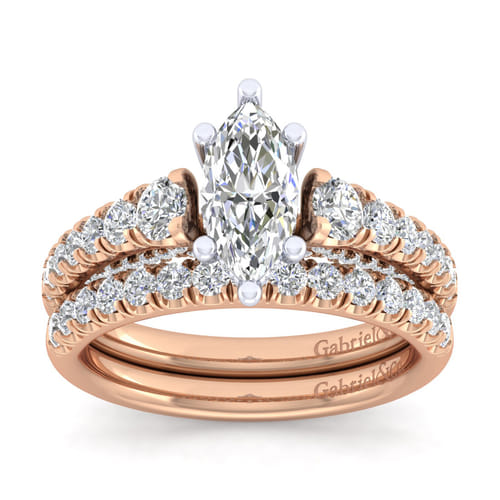 14K White-Rose Gold Marquise Shape Diamond Engagement Ring
