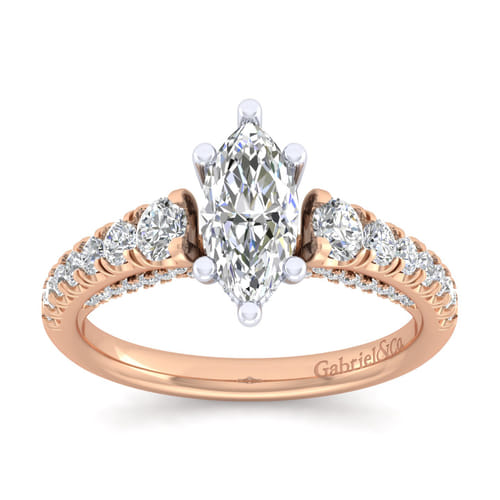 14K White-Rose Gold Marquise Shape Diamond Engagement Ring