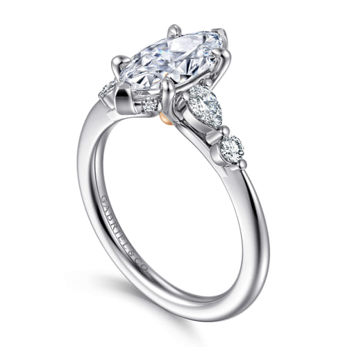 14K White-Rose Gold Marquise Shape Diamond Engagement Ring