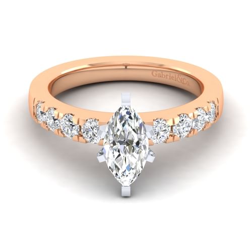 14K White-Rose Gold Marquise Shape Diamond Engagement Ring