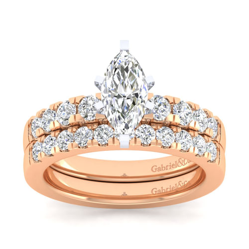 14K White-Rose Gold Marquise Shape Diamond Engagement Ring