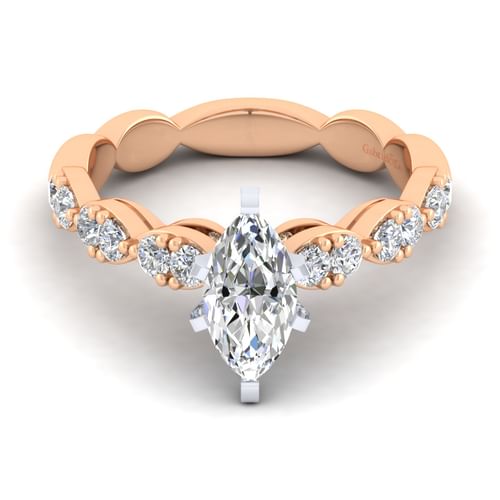 14K White-Rose Gold Marquise Shape Diamond Engagement Ring