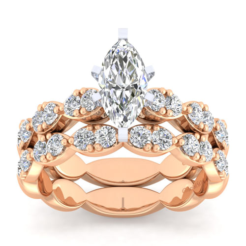 14K White-Rose Gold Marquise Shape Diamond Engagement Ring