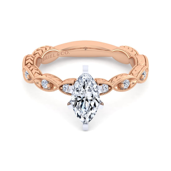 Gabriel - 14K White-Rose Gold Marquise Shape Diamond Engagement Ring