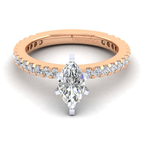 14K White-Rose Gold Marquise Shape Diamond Engagement Ring