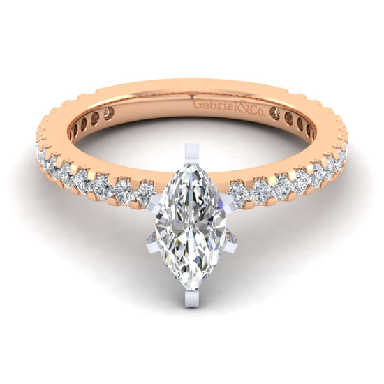 Gabriel - 14K White-Rose Gold Marquise Shape Diamond Engagement Ring