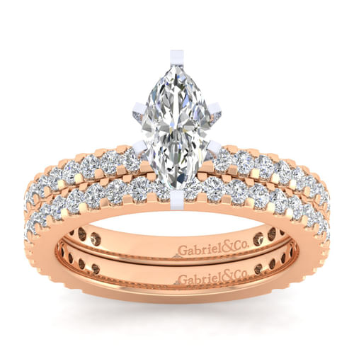 14K White-Rose Gold Marquise Shape Diamond Engagement Ring