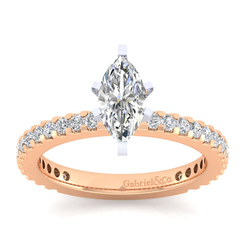 14K White-Rose Gold Marquise Shape Diamond Engagement Ring