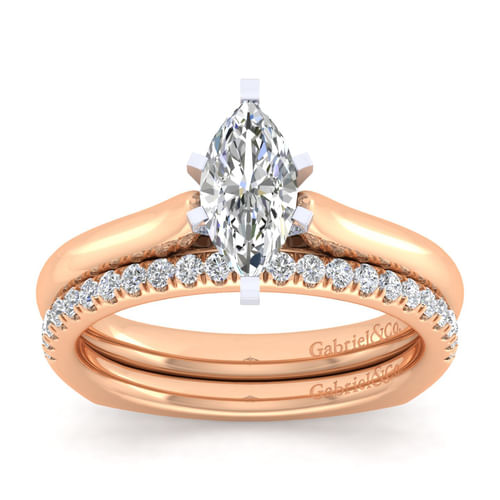 14K White-Rose Gold Marquise Shape Diamond Engagement Ring