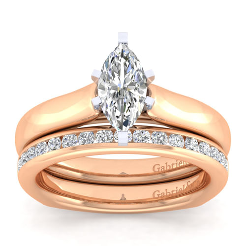 14K White-Rose Gold Marquise Shape Diamond Engagement Ring