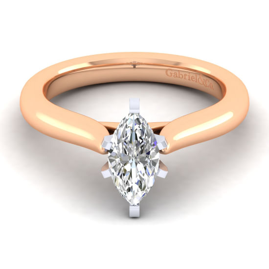 Gabriel - 14K White-Rose Gold Marquise Shape Diamond Engagement Ring