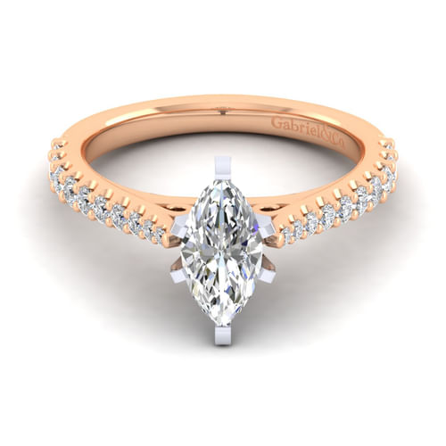 14K White-Rose Gold Marquise Shape Diamond Engagement Ring