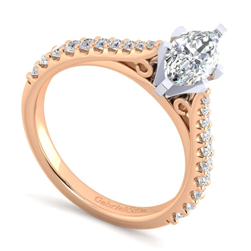 14K White-Rose Gold Marquise Shape Diamond Engagement Ring