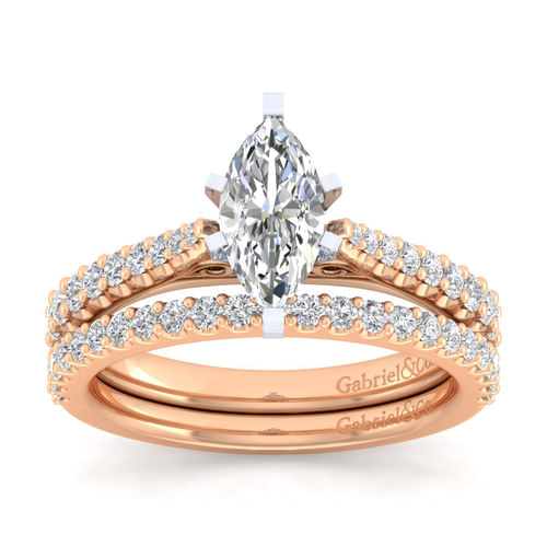 14K White-Rose Gold Marquise Shape Diamond Engagement Ring