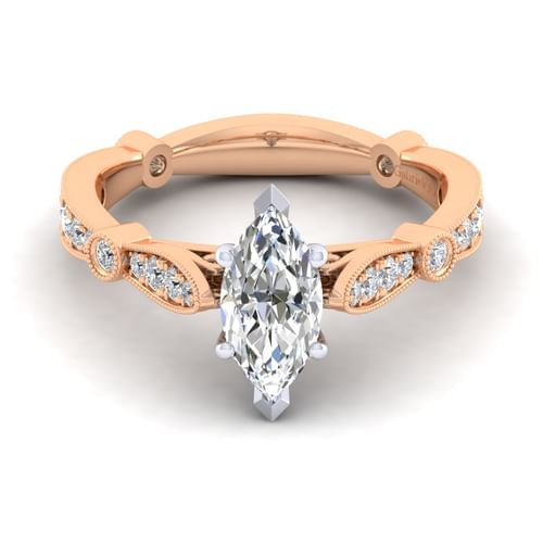 14K White-Rose Gold Marquise Shape Diamond Engagement Ring