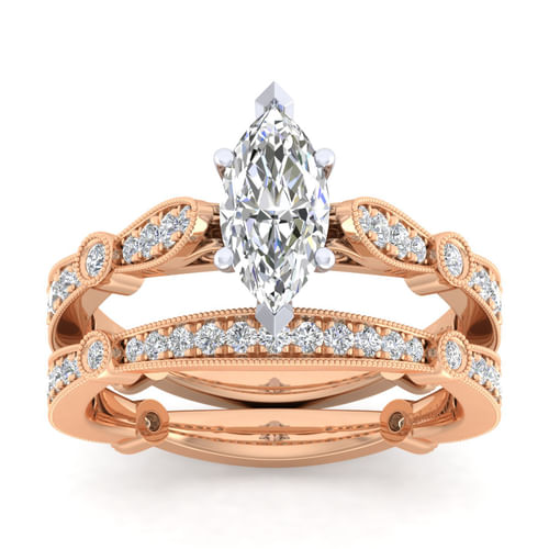 14K White-Rose Gold Marquise Shape Diamond Engagement Ring