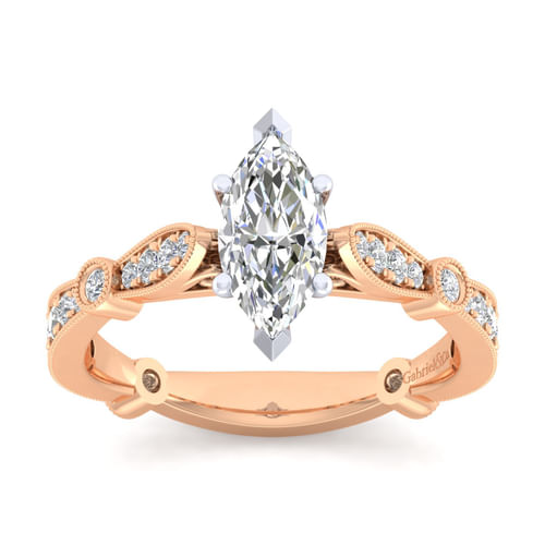 14K White-Rose Gold Marquise Shape Diamond Engagement Ring