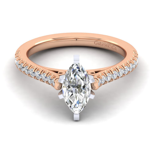 14K White-Rose Gold Marquise Shape Diamond Engagement Ring
