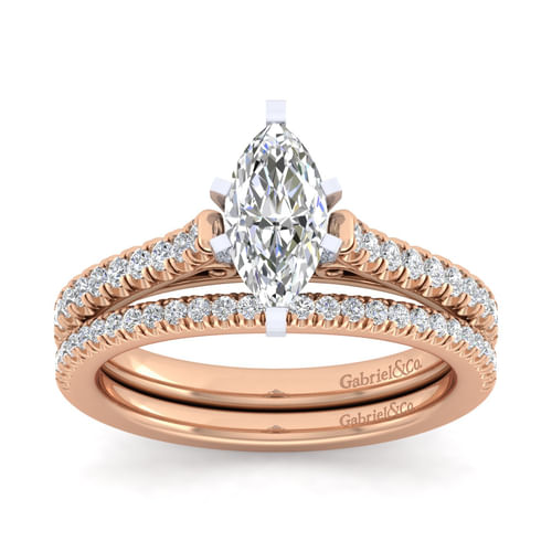 14K White-Rose Gold Marquise Shape Diamond Engagement Ring