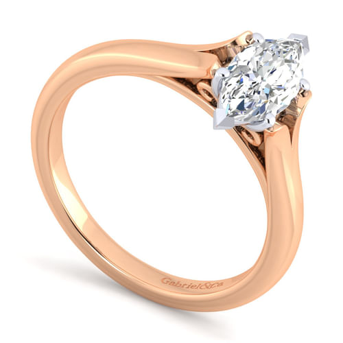 14K White-Rose Gold Marquise Shape Diamond Engagement Ring
