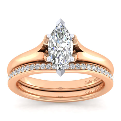 14K White-Rose Gold Marquise Shape Diamond Engagement Ring