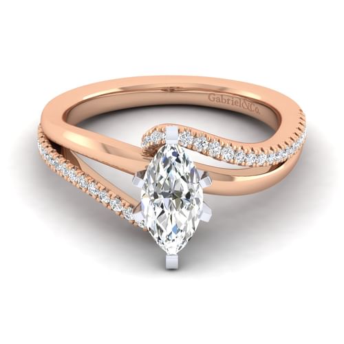14K White-Rose Gold Marquise Shape Diamond Split Shank Engagement Ring