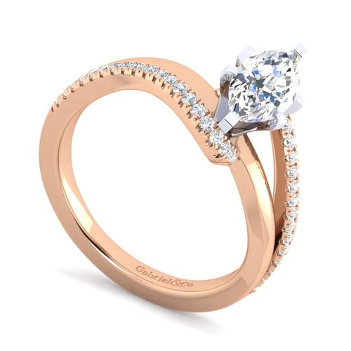 14K White-Rose Gold Marquise Shape Diamond Split Shank Engagement Ring