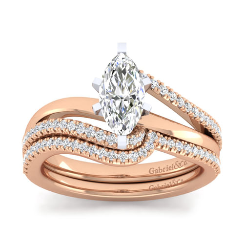 14K White-Rose Gold Marquise Shape Diamond Split Shank Engagement Ring