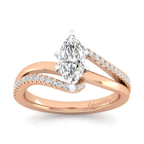 14K White-Rose Gold Marquise Shape Diamond Split Shank Engagement Ring