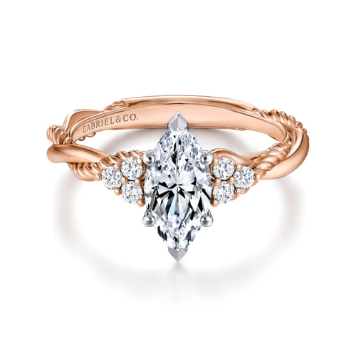 14K White-Rose Gold Marquise Shape Diamond Twisted Engagement Ring