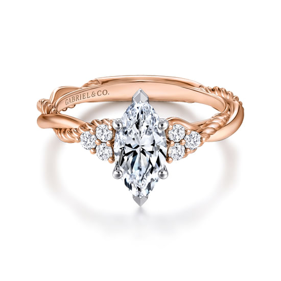 Gabriel - 14K White-Rose Gold Marquise Shape Diamond Twisted Engagement Ring