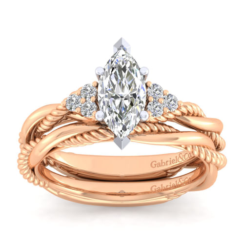 14K White-Rose Gold Marquise Shape Diamond Twisted Engagement Ring