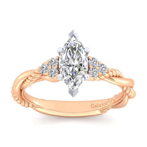 14K White-Rose Gold Marquise Shape Diamond Twisted Engagement Ring