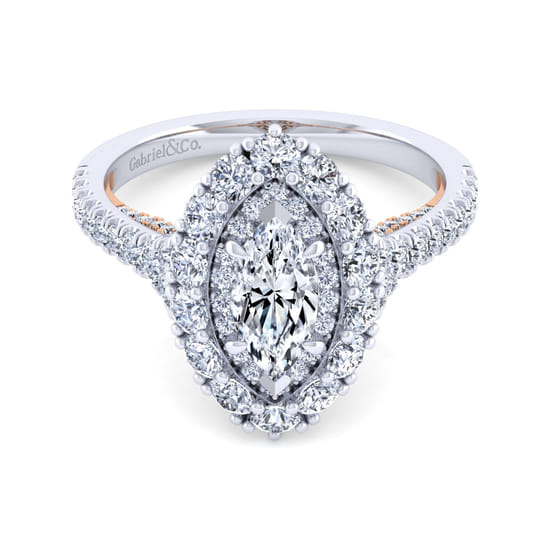 Gabriel - 14K White-Rose Gold Marquise Shape Double Halo Diamond Engagement Ring Gabriel - 14K White-Rose Gold Marquise Shape Double Halo Diamond Engagement Ring