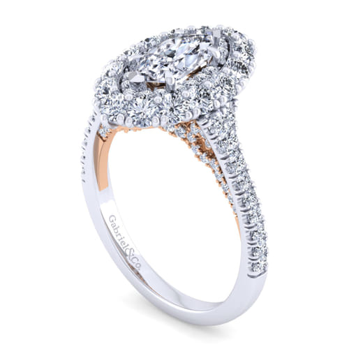 14K White-Rose Gold Marquise Shape Double Halo Diamond Engagement Ring 14K White-Rose Gold Marquise Shape Double Halo Diamond Engagement Ring