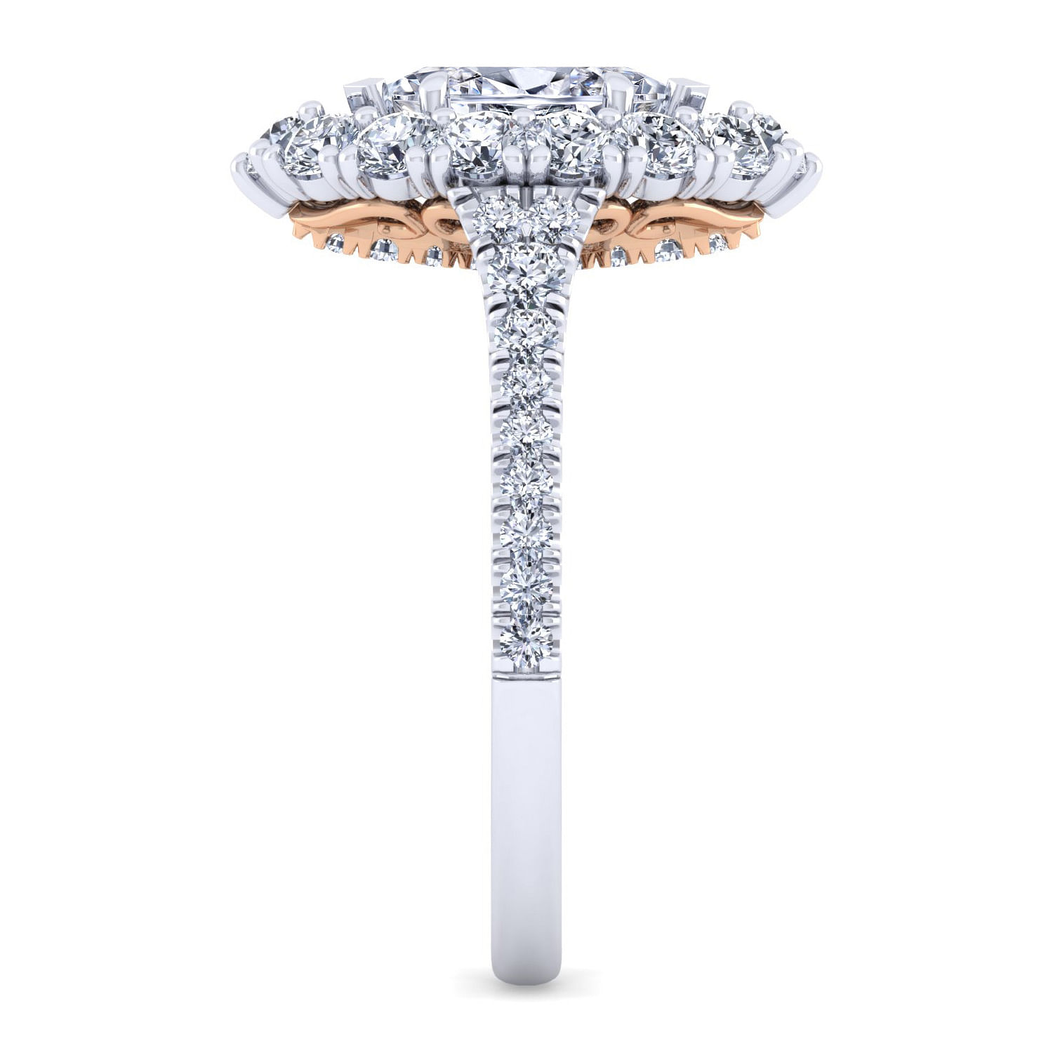 14K White-Rose Gold Marquise Shape Double Halo Diamond Engagement Ring